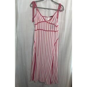NWT Forever 21 Small 4 6 Pink White Stripe Coastal Boho Slit Midi Dress *Flawed*